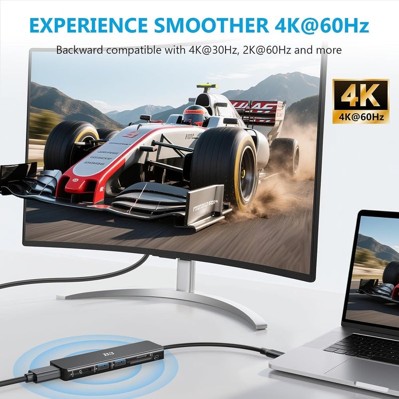 BIGTHREE USB C Hub 6-in-1 Multi-Port Adapter with 4K@60Hz HDMI, 100W PD, 2 USB A Data Ports, and SD/TF Card Reader – Aluminum Type-C Hub for MacBook Air/Pro M1/M2, iPhone, Surface Go, XPS, iPad, Black - Image 3